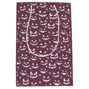 Sac Cadeau Moyen Visages de Citrouille Creepy Jack-O' Lantern Viole