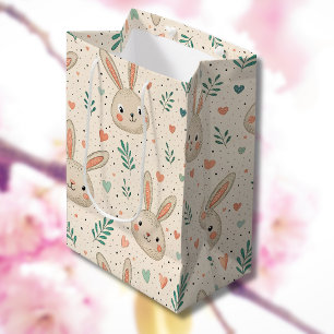 Sac Cadeau Moyen Visages de Lapin Miniature Vintage avec Motif de R