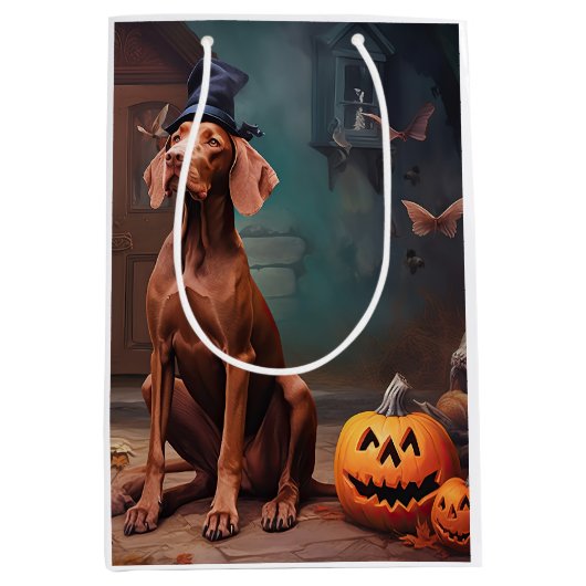Sac Cadeau Moyen Vizsla Citrouille Halloween effroi (Devant)