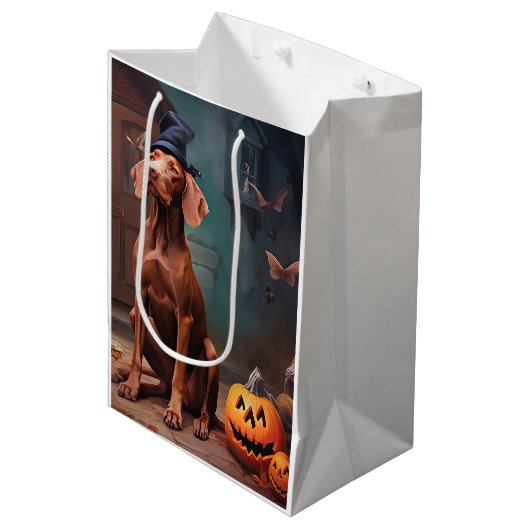 Sac Cadeau Moyen Vizsla Potirons Halloween Effrayant (Devant Angle)