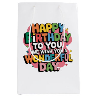 Sac Cadeau Moyen Vœux d'anniversaire colorés