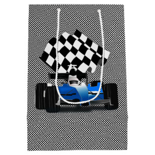 Sac Cadeau Moyen Voiture Blue Race avec drapeau À damiers