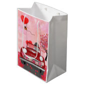 Sac Cadeau Moyen Voiture de chien de caniche avec les coeurs Saint- (Devant Angle)