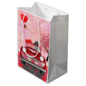 Sac Cadeau Moyen Voiture de chien de caniche avec les coeurs Saint- (Dos Angle)