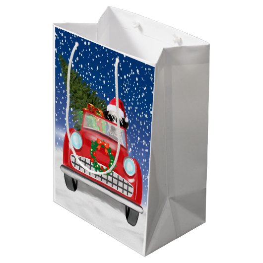 Sac Cadeau Moyen Voiture De Conduite De Chien Dalmatien En Noël De (Dos Angle)