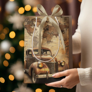 Sac Cadeau Moyen Voiture Vintage personnalisée Carte du monde ant