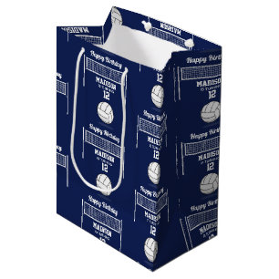 Sac Cadeau Moyen Volleyball Ball & Net Marine Blue Anniversaire Nom