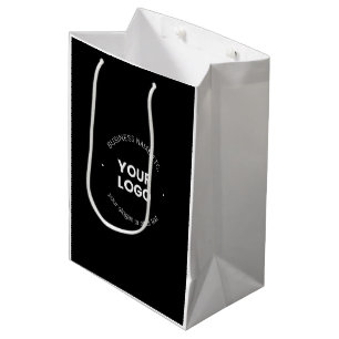 Sac Cadeau Moyen Votre logo d'entreprise & texte modifiable   Noir 