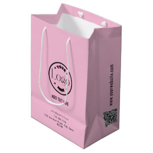 Sac Cadeau Moyen Votre logo professionnel rose Code QR