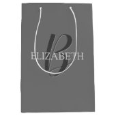Sac Cadeau Moyen Votre nom et monogramme, texte gris sur gris (Devant)