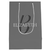Sac Cadeau Moyen Votre nom et monogramme, texte gris sur gris (Dos)