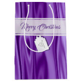 Sac Cadeau Moyen Votre texte | Élégante satin violet de Noël (Devant)