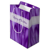 Sac Cadeau Moyen Votre texte | Élégante satin violet de Noël (Dos Angle)