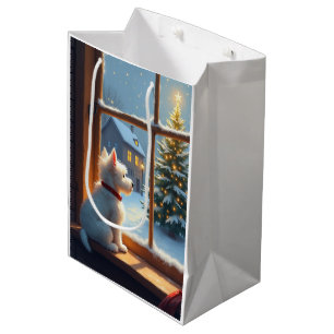 Sac Cadeau Moyen Vue de Noël matinée West Highland White Terrier
