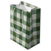 Sac Cadeau Moyen Warm Cream Green Plaid Stripes Christmas (Dos Angle)
