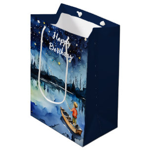 Sac Cadeau Moyen Watercolor Boy Fishing En Bateau À Voie