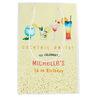 Sac Cadeau Moyen Watercolor Cocktail fête d'anniversaire pour adult