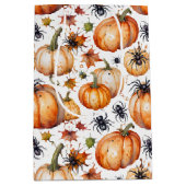 Sac Cadeau Moyen Watercolor Spooky Pumpkin & Spider Pattern (Devant)