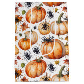 Sac Cadeau Moyen Watercolor Spooky Pumpkin & Spider Pattern (Dos)