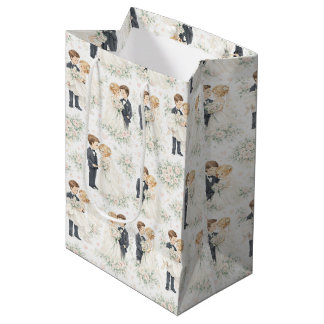 Sac Cadeau Moyen Wedding Watercolor Blonde Bride Groom Florals