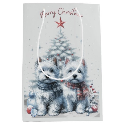 Sac Cadeau Moyen Westie Pair Christmas Gift Bag (Devant)