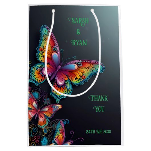 Sac Cadeau Moyen Whimsical Butterfly Romance Faire-part de mariage (Devant)