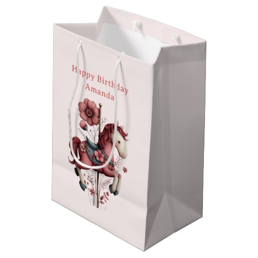 Sac Cadeau Moyen Whimsical Carousel Horse Image Birthday (Dos Angle)
