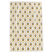 Sac Cadeau Moyen Whimsical Honey Bee and Gold Hexagon Pattern (Devant)