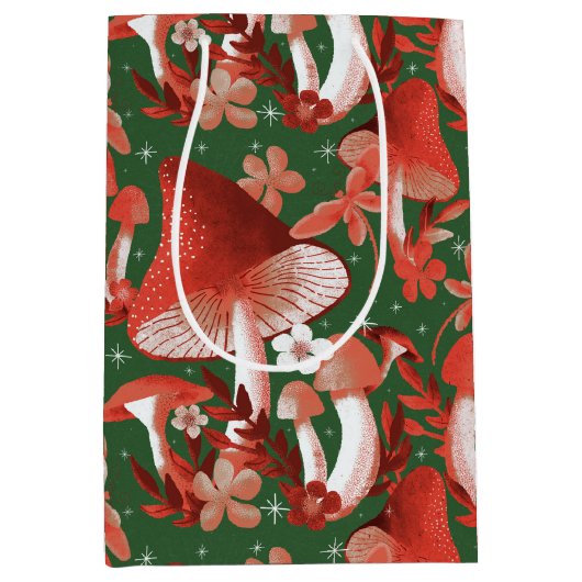 Sac Cadeau Moyen Whimsical Mushroom Magie rouge et vert (Devant)