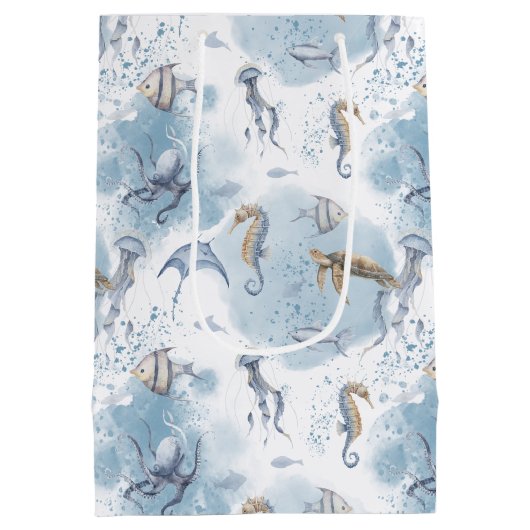 Sac Cadeau Moyen Whimsical Underwater World – Sea Creatures Pattern (Dos)