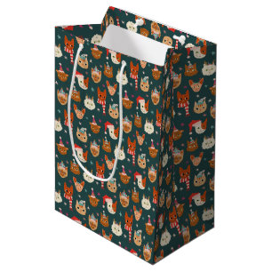 Sac Cadeau Moyen Whimssal Noël Chat Motif Vert