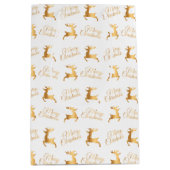 Sac Cadeau Moyen White and Gold Christmas Reindeers (Devant)