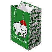 Sac Cadeau Moyen White Elephant with Santa Hat Design Gift Bag (Devant Angle)