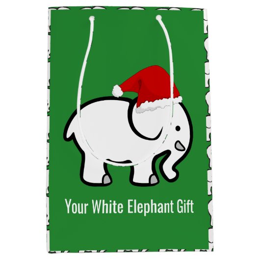 Sac Cadeau Moyen White Elephant with Santa Hat Design Gift Bag (Devant)