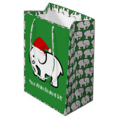 Sac Cadeau Moyen White Elephant with Santa Hat Design Gift Bag (Dos Angle)
