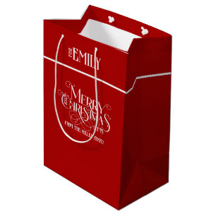 Sac Cadeau Moyen White Festiy Joyeux Noël Retro Typographie
