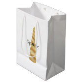 Sac Cadeau Moyen White Glam Gold Unicorn Anniversaire (Devant Angle)