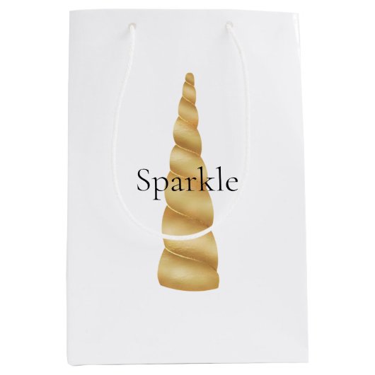 Sac Cadeau Moyen White Glam Gold Unicorn Anniversaire (Devant)