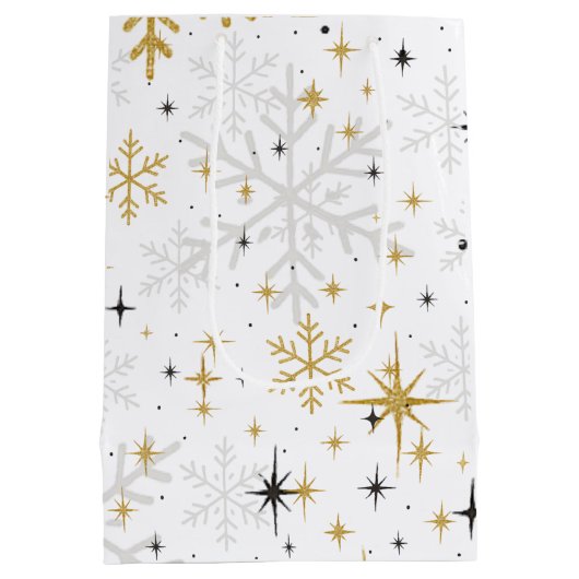 Sac Cadeau Moyen White & Gold Snowflake Sparkle Gift Bag – Elegant (Dos)