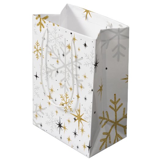 Sac Cadeau Moyen White & Gold Snowflake Sparkle Gift Bag – Elegant (Dos Angle)