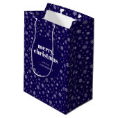 Sac Cadeau Moyen White Navy Blue Joyeux Noël Snowflake Motif (Dos Angle)