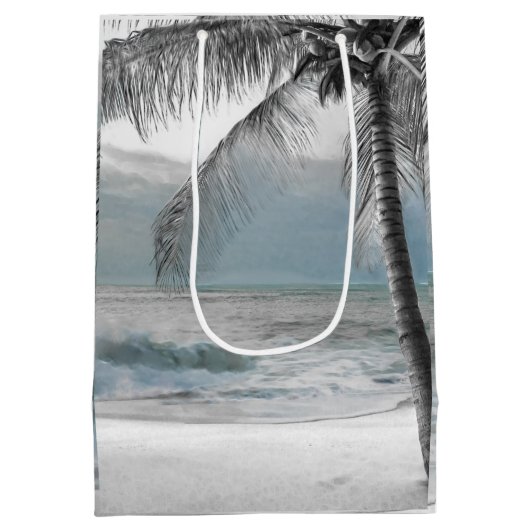Sac Cadeau Moyen White Palm Coconut Tree Beach Mariage élégant (Dos)