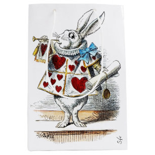Sac Cadeau Moyen White Rabbit Alice Wonderland Hearts