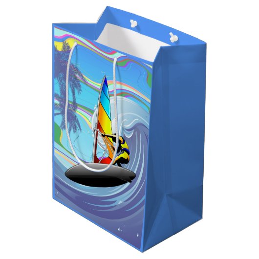 Sac Cadeau Moyen WindSurfer sur Big Ocean Waves (Dos Angle)