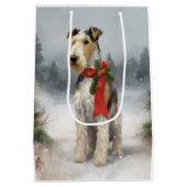 Sac Cadeau Moyen Wirefox Terrier Chien de Noël de neige (Dos)