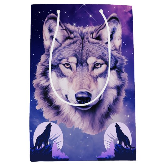 Sac Cadeau Moyen Wolf Galaxy Stars Cosmique fête d'anniversaire (Devant)