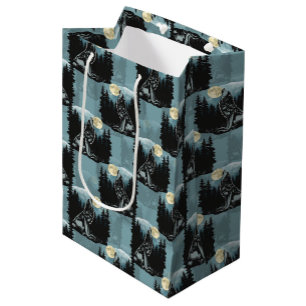 Sac Cadeau Moyen Wolf Howling À Moon Design Motif