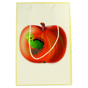 Sac Cadeau Moyen Worm In Apple - Votre Couleur - Texte