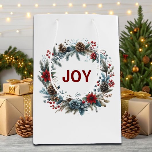 Sac Cadeau Moyen Wreath de cônes de pin floral d'hiver