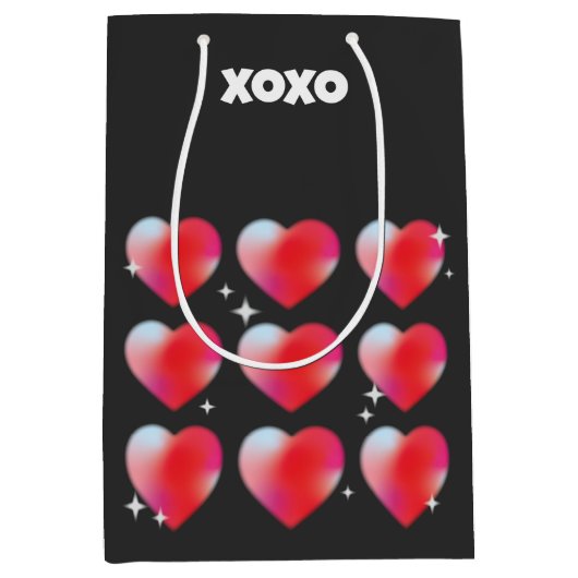 Sac Cadeau Moyen Xoxo texte coeur rouge romantique Saint Valentin (Devant)